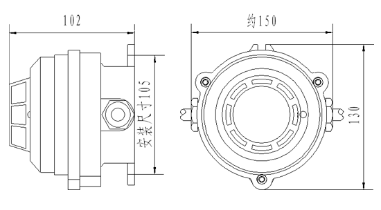 JDXT-W-1防爆點(diǎn)型感溫火災(zāi)探測(cè)器外形尺寸圖